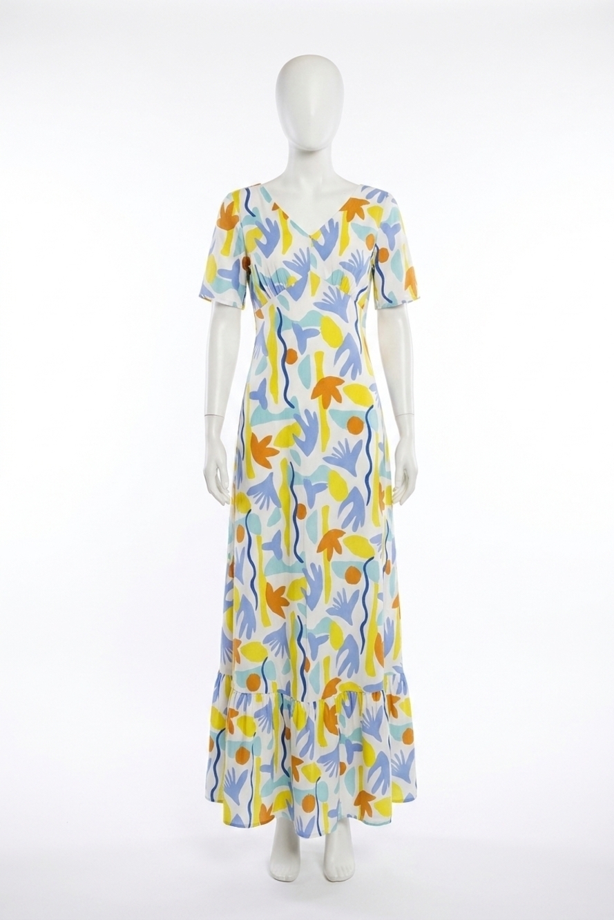 NEW MOLLY BRACKEN long printed maxi dress in white brac
